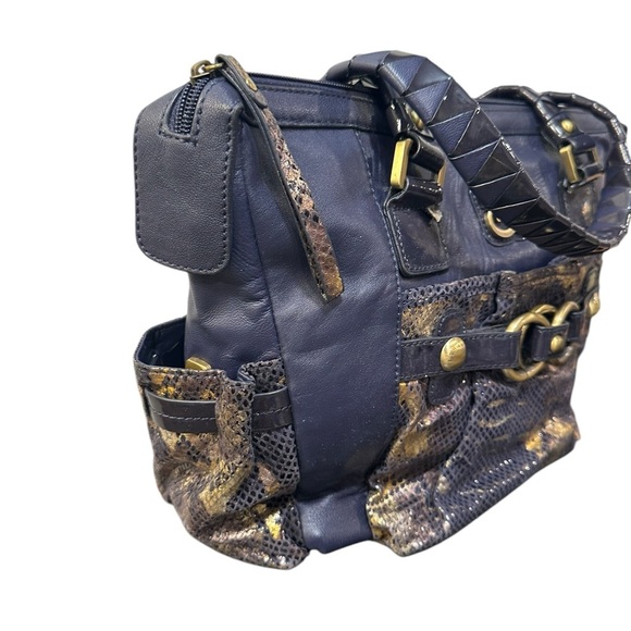 Vintage Sharif Leather Shoulder Bag | Snakeskin / Blue | Detailed | Purse - Picture 3 of 10